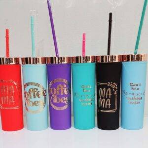 Skinny tumbler with straw